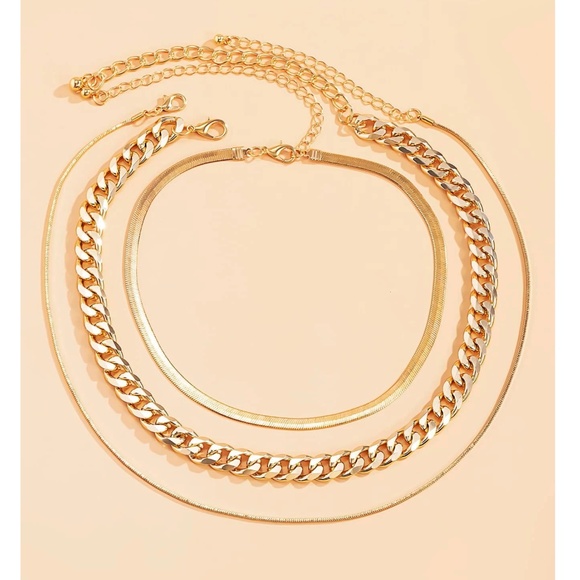 Silver or Gold Tone Chunky Chain Multilayer Necklace - Picture 5 of 5